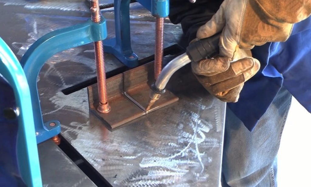 flux core welding in progress