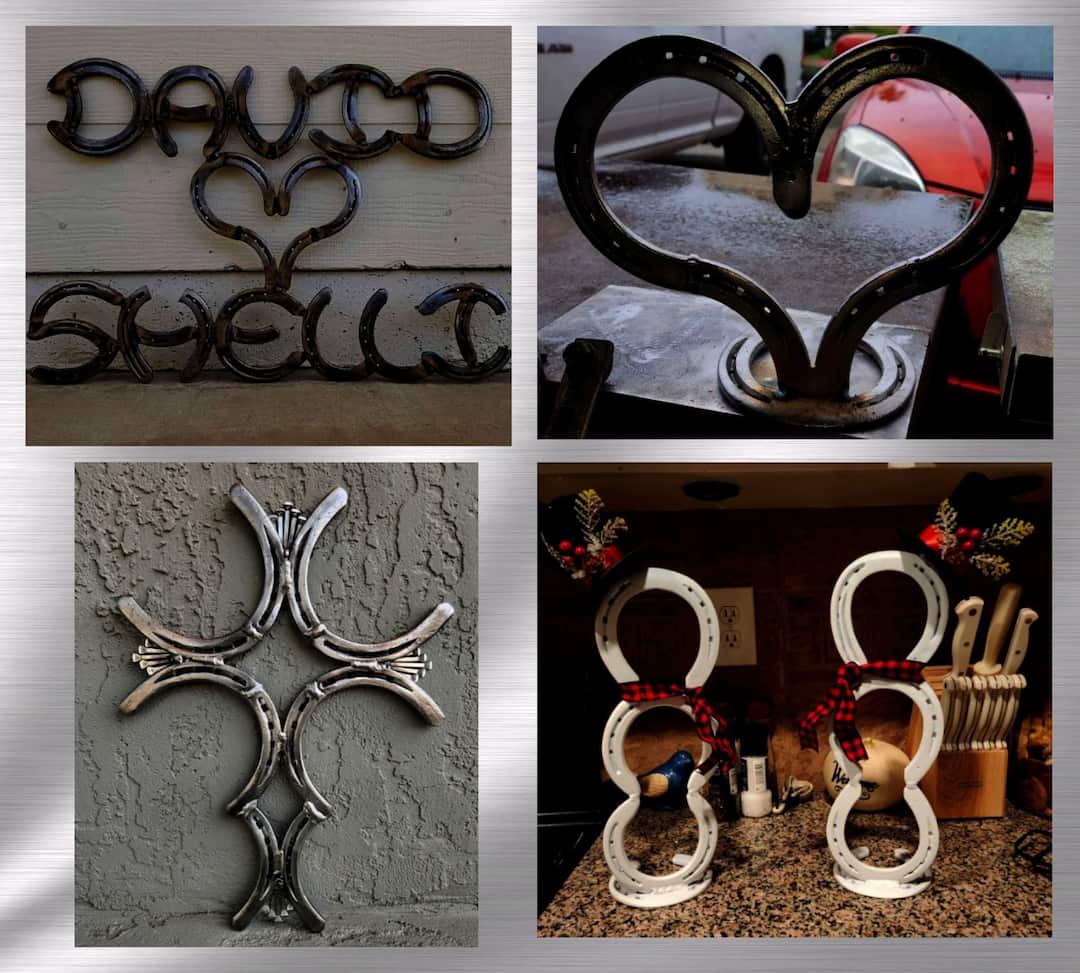 various lovely welding pieces made from horseshoes