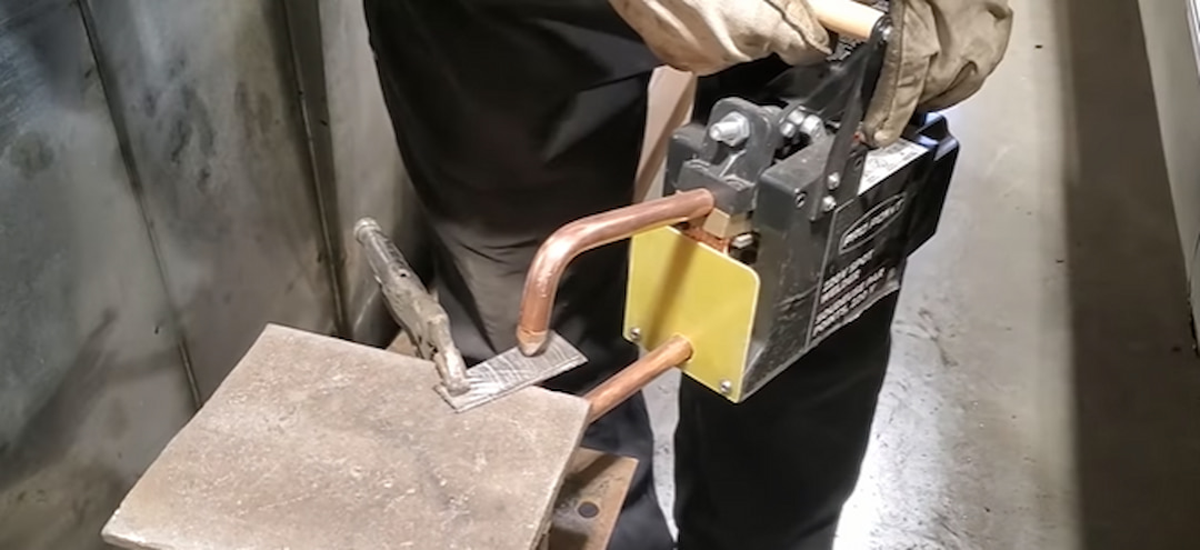 Image of a spot welder in use