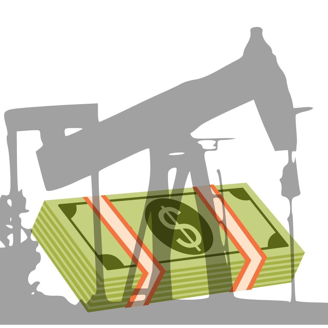Dollar bills and oil rigs graphical illustration