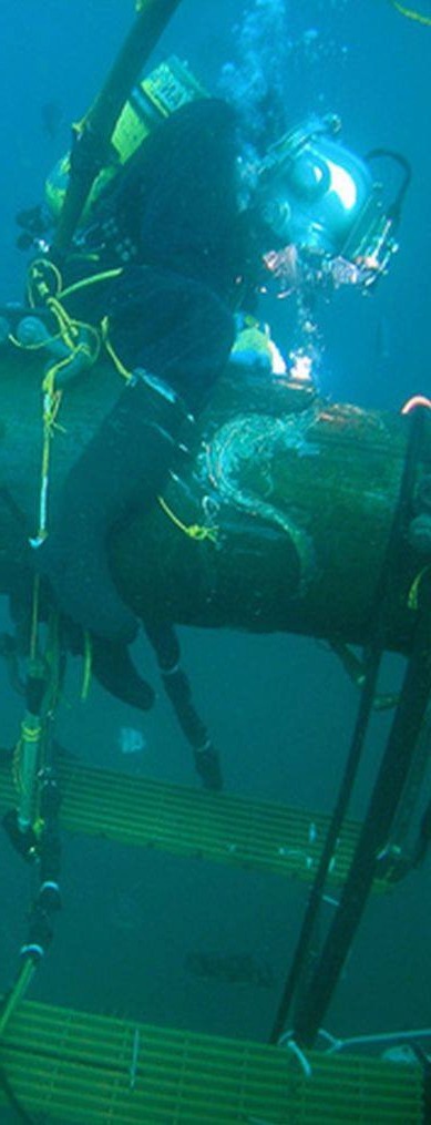 An underwater welder working