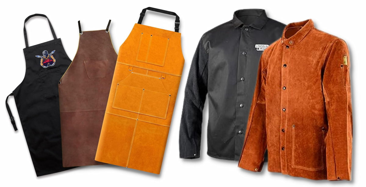 Various aprons and jackets for welders